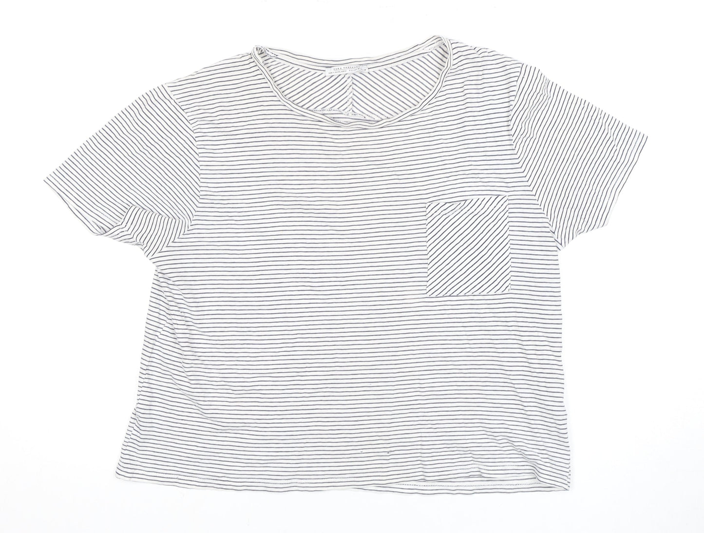 Zara Women's White Striped T-Shirt Size 12