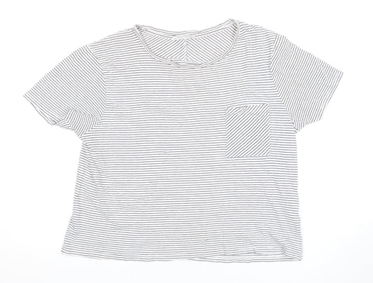 Zara Women's White Striped T-Shirt Size 12
