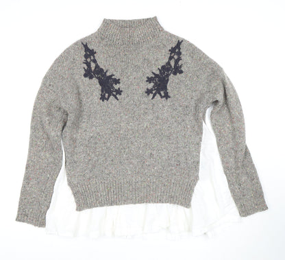 Additional front view of French Connection Women's Grey High Neck jumper, S