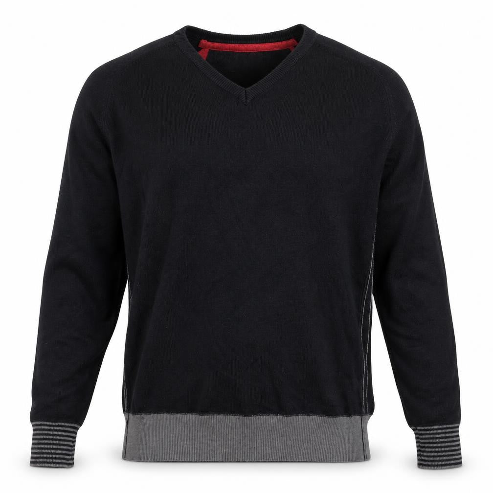 Ringspun Men's Black Pullover Jumper - Size L, V-Neck