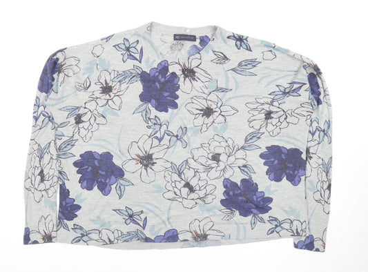 Marks and Spencer Women's Grey Floral Crew Neck Top