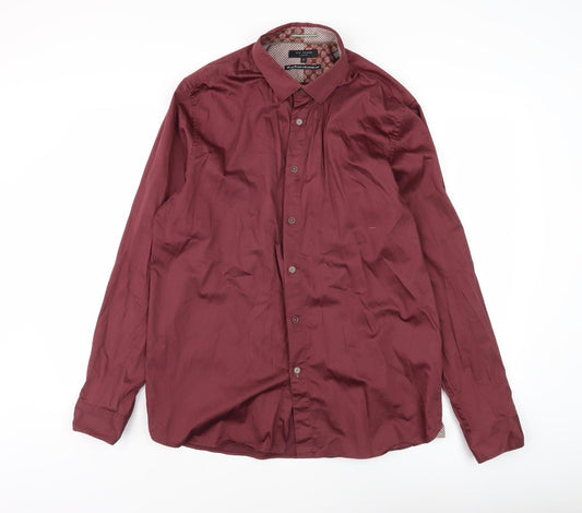 Ted Baker Men's Red Long Sleeve Casual Button-Up Shirt