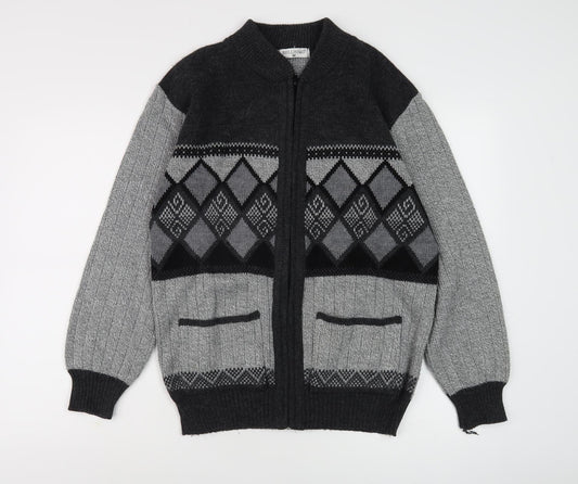 Bellissimo Men's Grey Argyle Knit Jacket M