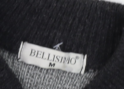 Close-up detail of Bellisimo Men's Grey Argyle Knit Jacket M