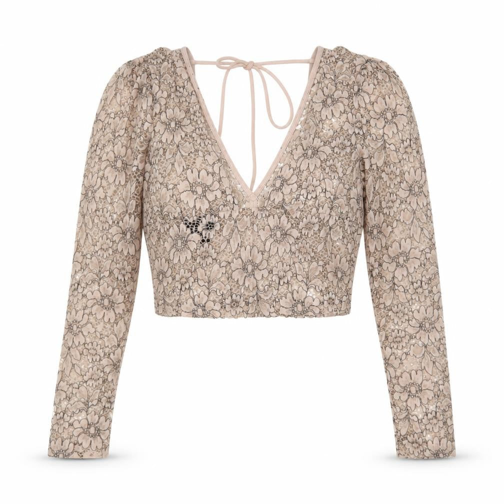 Topshop Womens Beige Cropped Lace Blouse, Size 6