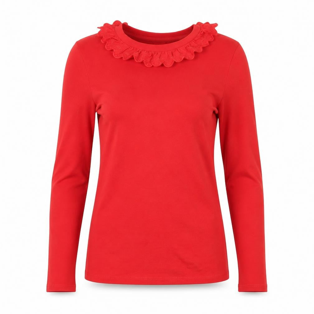 Paris Atelier Women's Red Ruffle Long Sleeve T-Shirt