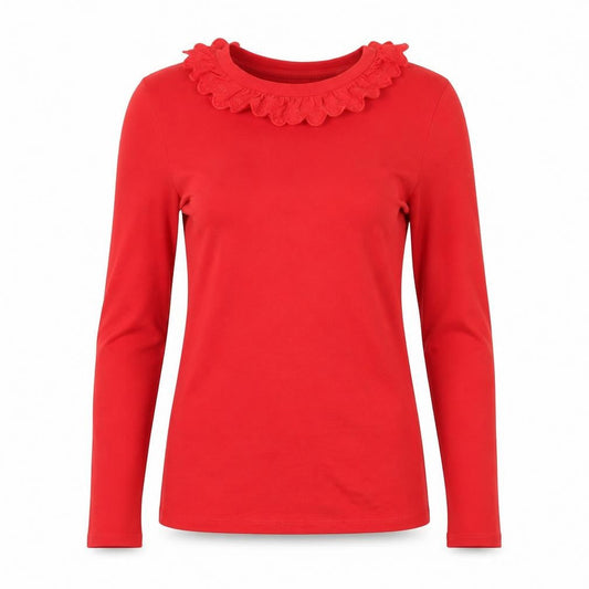 Paris Atelier Women's Red Ruffle Long Sleeve T-Shirt