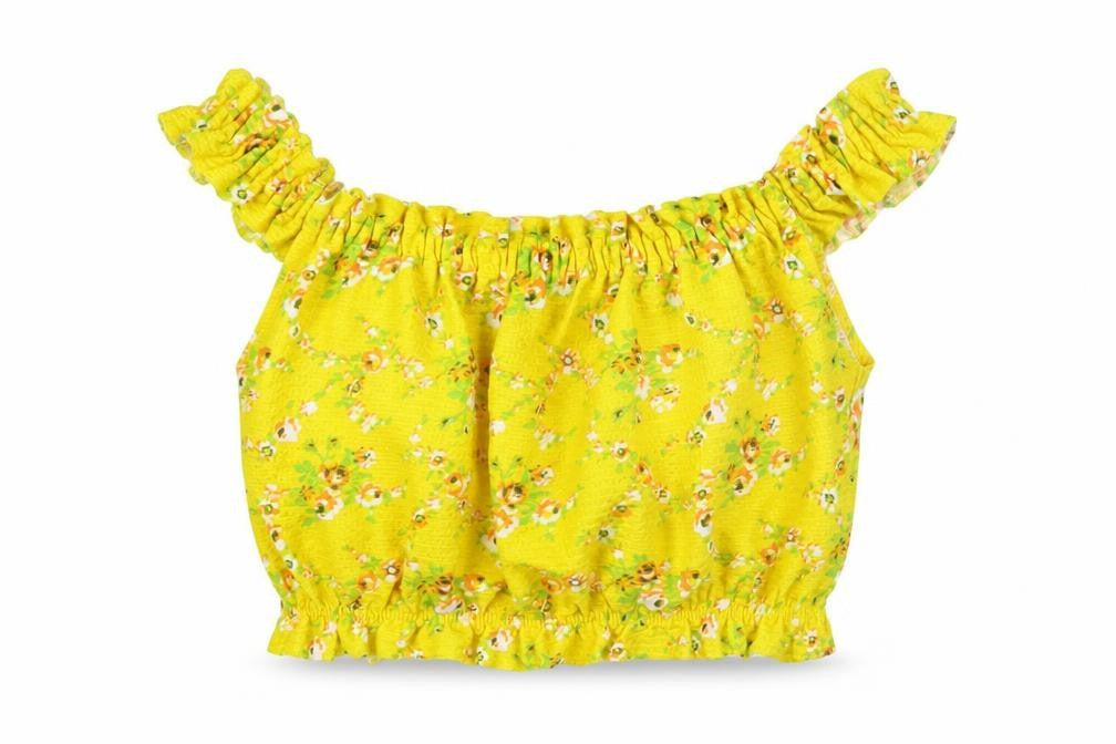 Topshop Women's Yellow Floral Cropped Blouse Size 8
