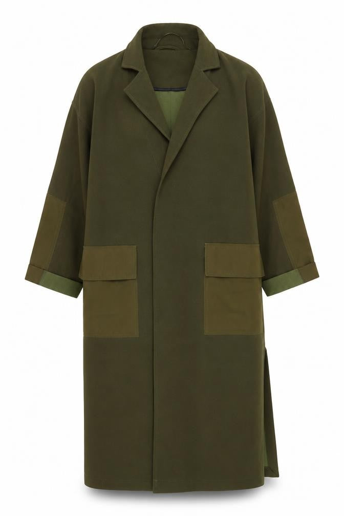 Topshop Petite Women's Green Long Coat with Pockets