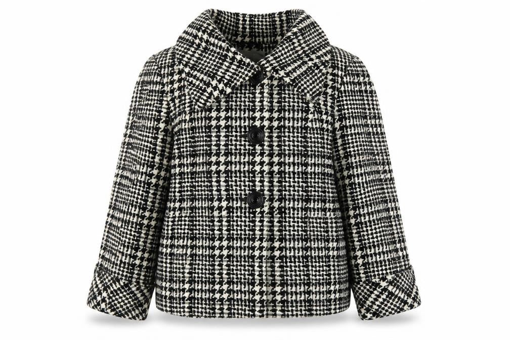 BHS Women's Black Check Pea Coat Size 14 Lined