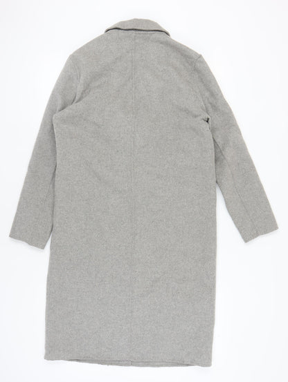 Topshop Women's Grey Wool Blend Midi Overcoat Size 10