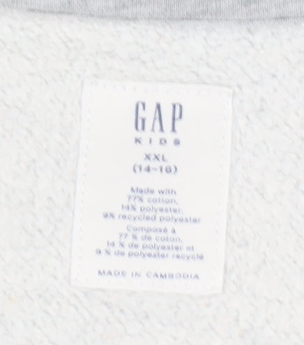 Close-up detail of Gap girls’ grey and pink pullover sweatshirt xl