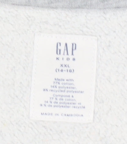 Close-up detail of Gap girls’ grey and pink pullover sweatshirt xl