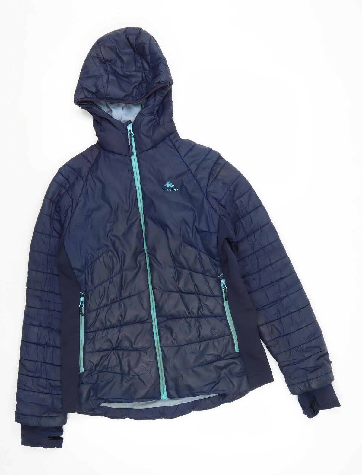 Additional front view of Decathlon girls’ blue hooded puffer jacket 12-13 years