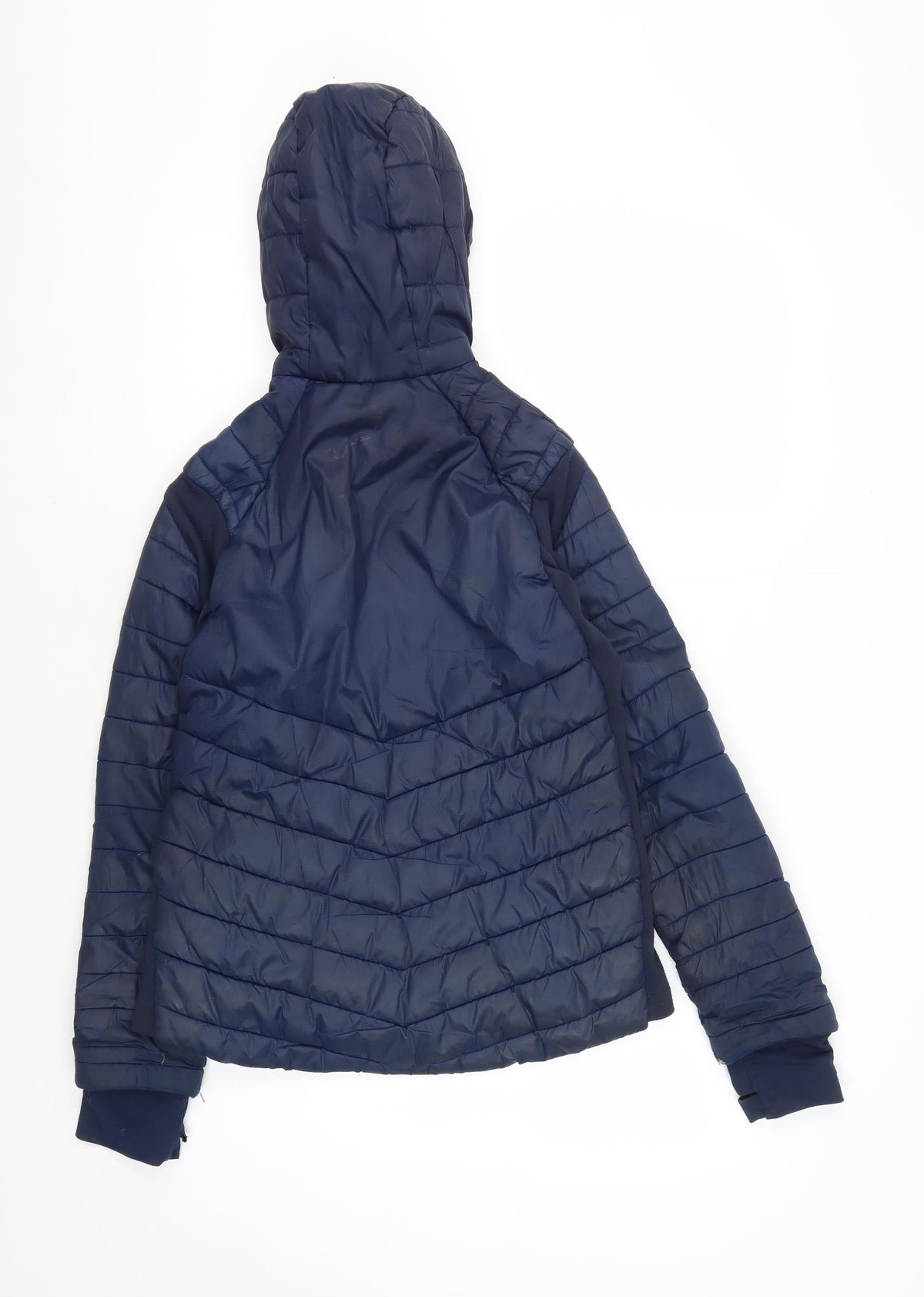Back view of Decathlon girls’ blue hooded puffer jacket 12-13 years