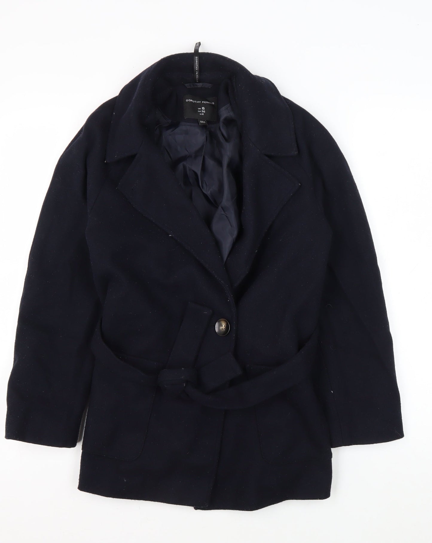 Dorothy Perkins Women's Black Wool Overcoat - Size 8