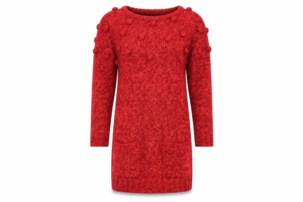 St Bernard Girls Red Knitted Dress Long Sleeve Age 7