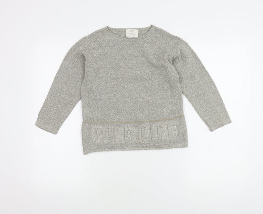 Zara Knitwear Girls Grey Jumper, Size 7 Years, Crew Neck