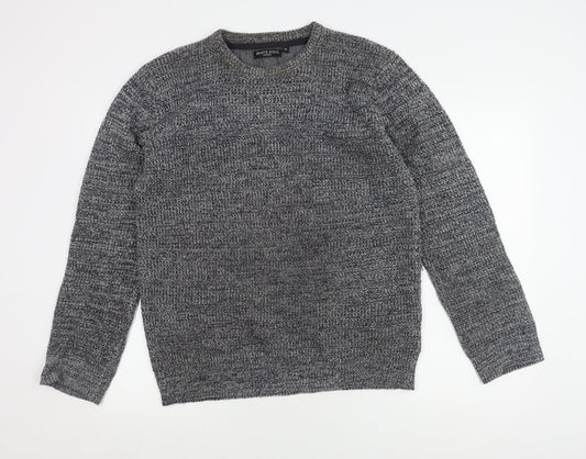 Brave Soul Men's Grey Acrylic Crew Neck Jumper M
