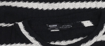 Pull&Bear Women's Black Striped Jumper, Size S