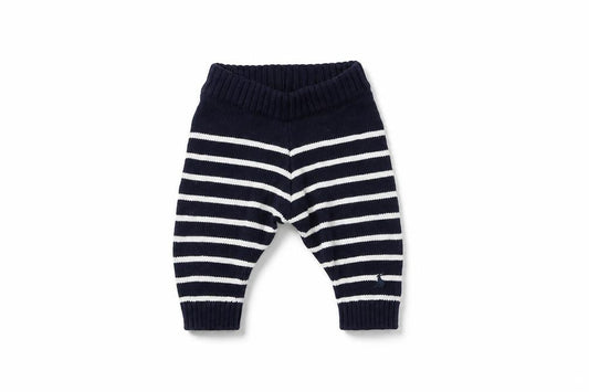 Unisex Baby Blue Striped Cotton Knit Trousers, Size Up to 1M