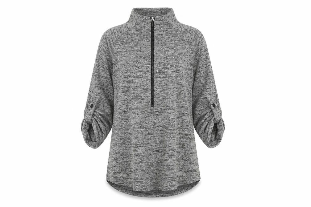 Fransa Women's Grey 3/4 Sleeve Knit Jumper, Size S
