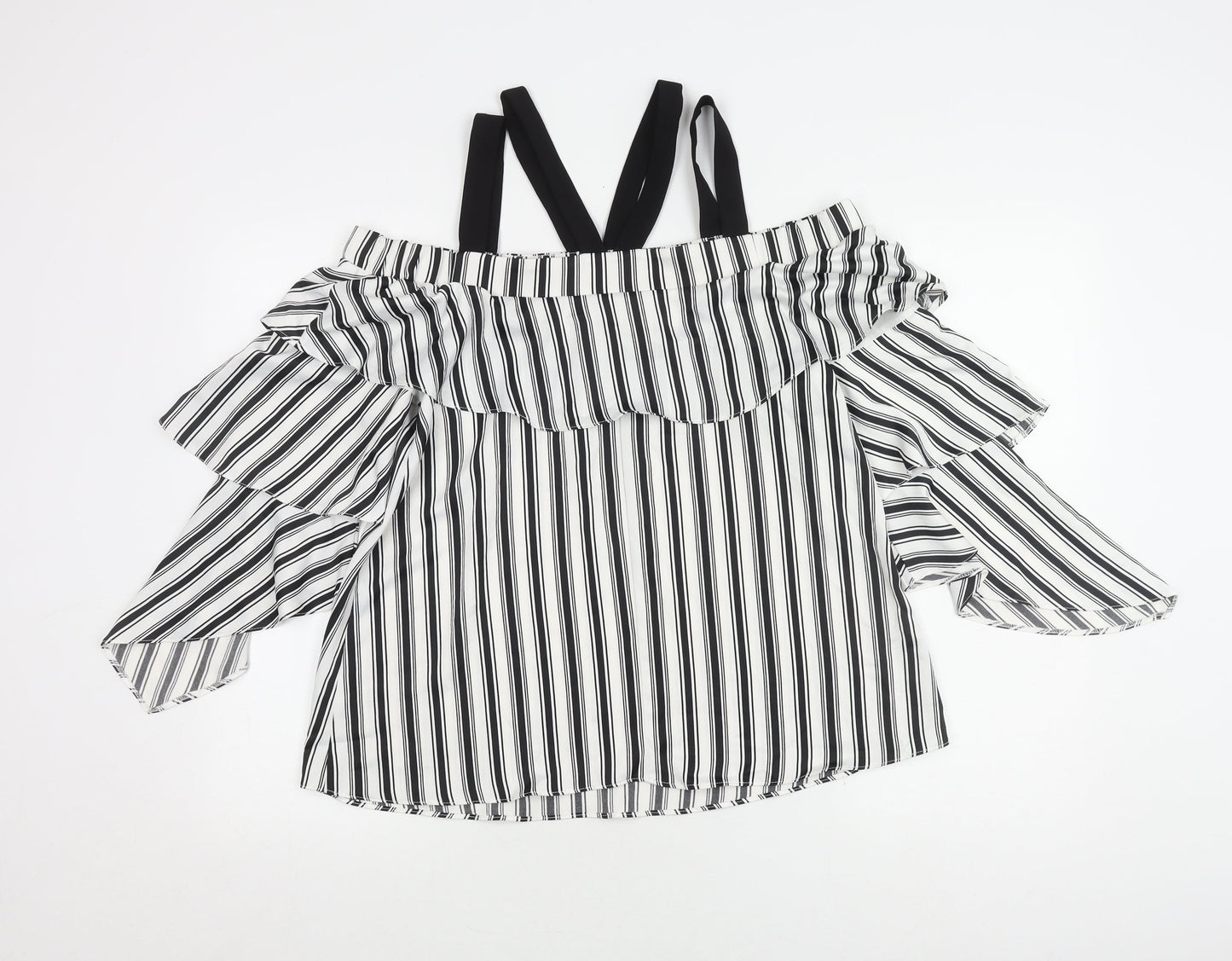 River Island Women's Striped Ruffle Top Multicoloured Size 10