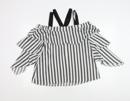 River Island Women's Striped Ruffle Top Multicoloured Size 10