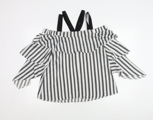 River Island Women's Striped Ruffle Top Multicoloured Size 10
