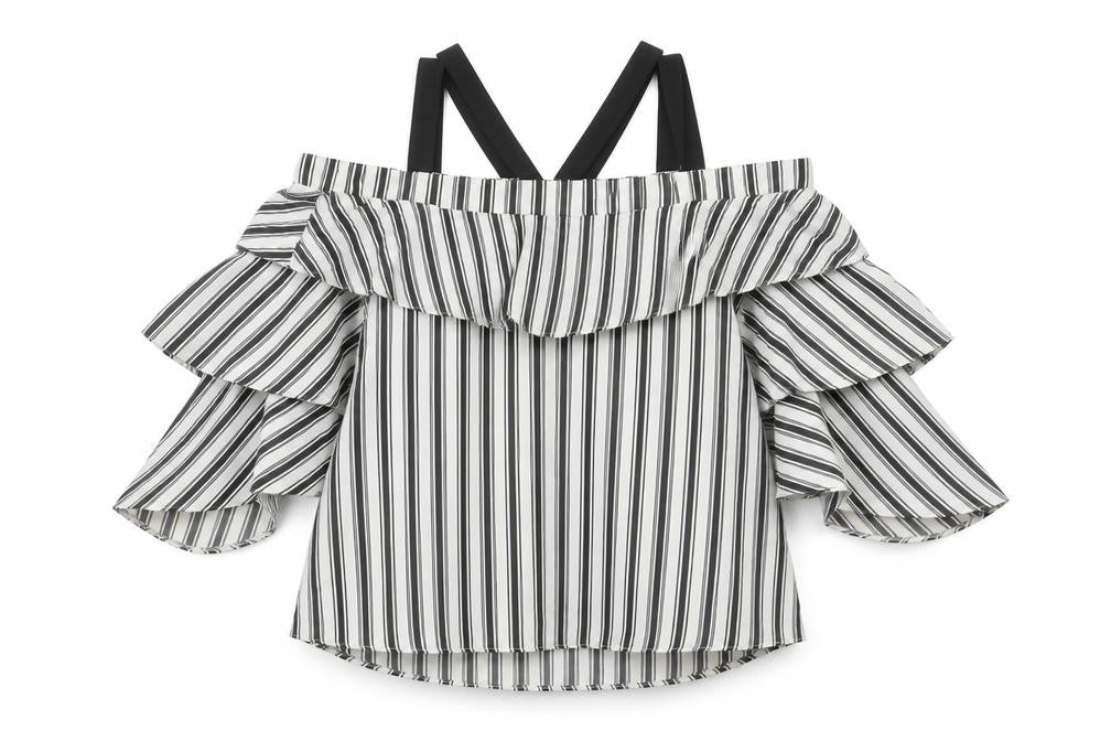 River Island Women's Striped Ruffle Top Multicoloured Size 10