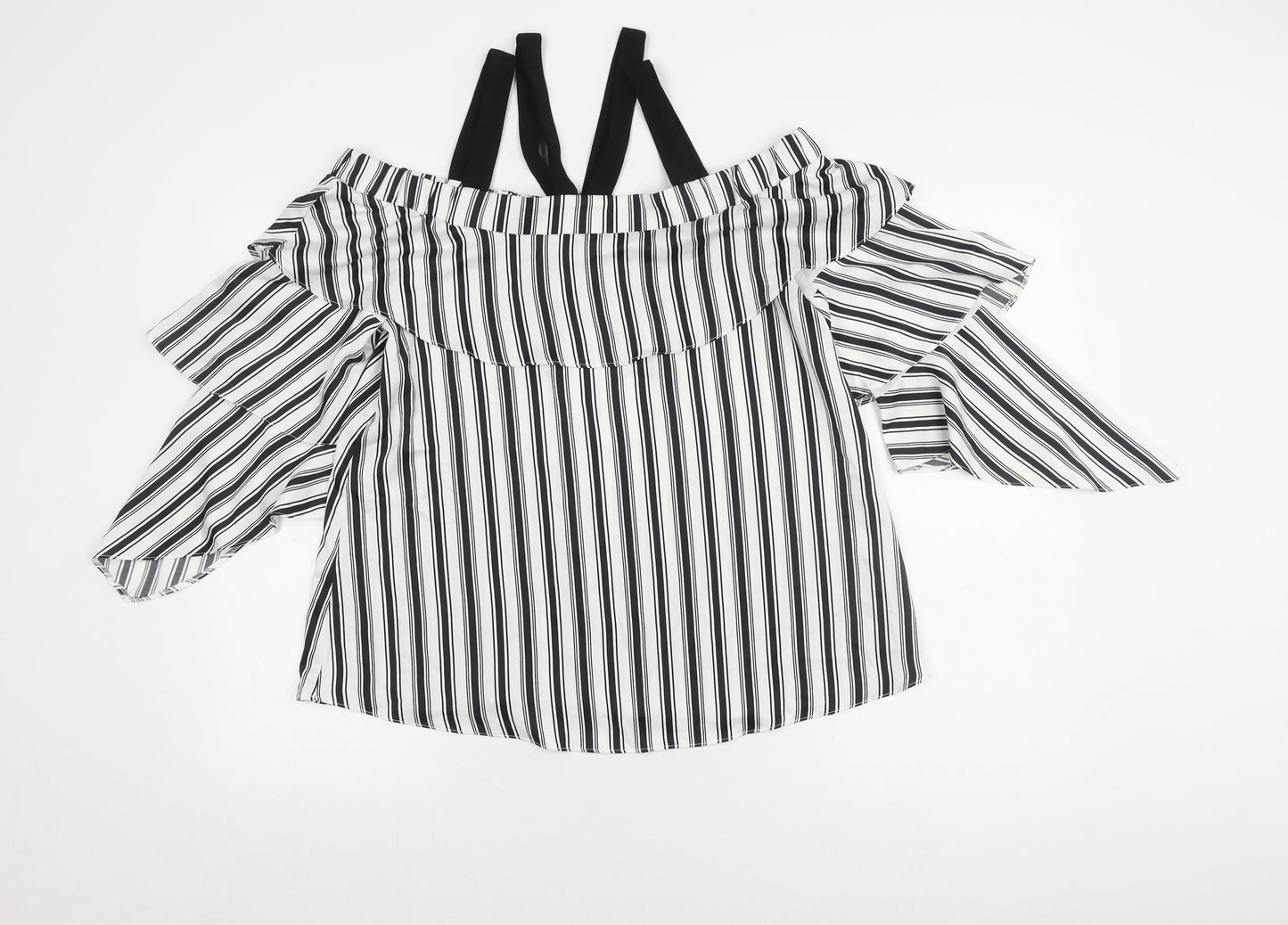 River Island Women's Striped Ruffle Top Multicoloured Size 10
