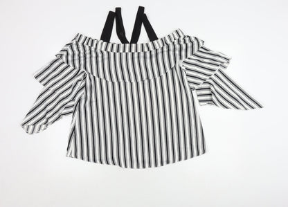 River Island Women's Striped Ruffle Top Multicoloured Size 10