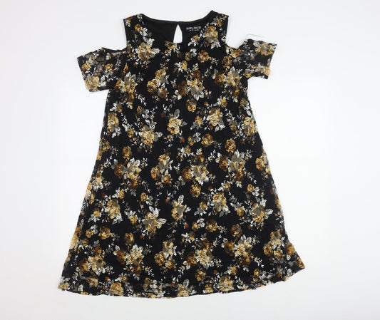 Select Women's Black Floral Cold Shoulder Dress Size 16