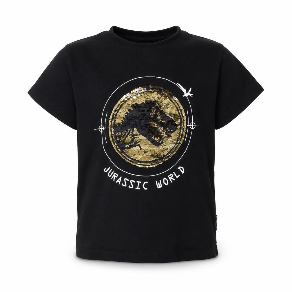 Primark Boys Black Jurassic World T-Shirt 6-7Y with Sequin Accents