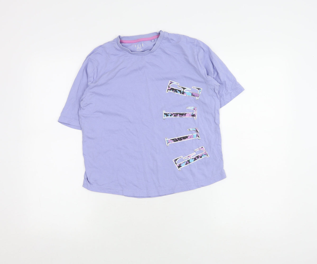 Additional front view of ELLE girls’ purple t-shirt 14-15 years with logo accents