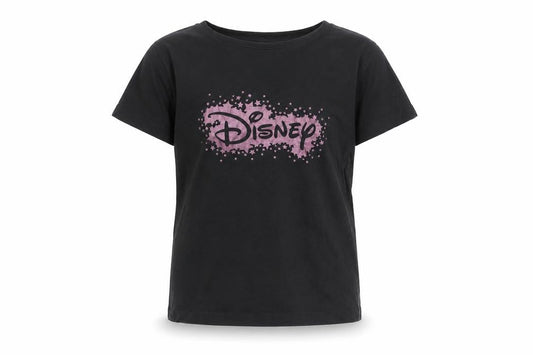 Disney Girls Black T-Shirt 7-8 Years Graphic Logo