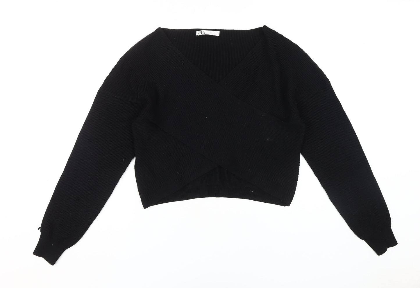 Zara Women's Black Wrap Jumper, L, V-Neck Knit