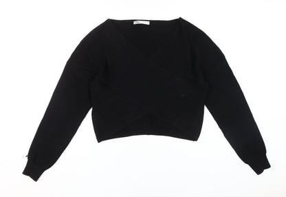 Zara Women's Black Wrap Jumper, L, V-Neck Knit