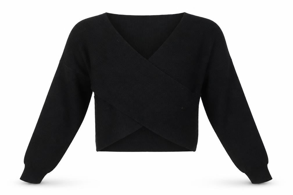 Zara Women's Black Wrap Jumper, L, V-Neck Knit