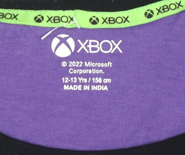 Close-up detail of Xbox boys’ purple graphic long sleeve t-shirt 12-13 years