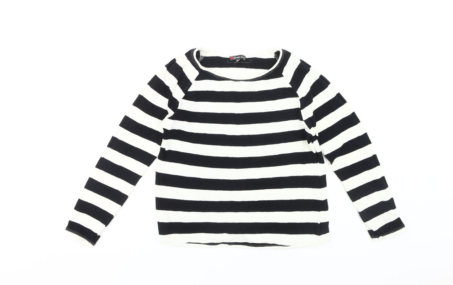 Street One Women's Black Striped Jersey Top Size 10
