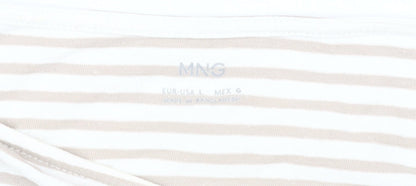 Mango Women's Beige Striped Long Sleeve Top L