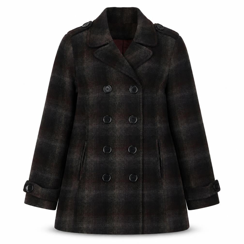 Austin Reed Women's Black Check Pea Coat Size 12