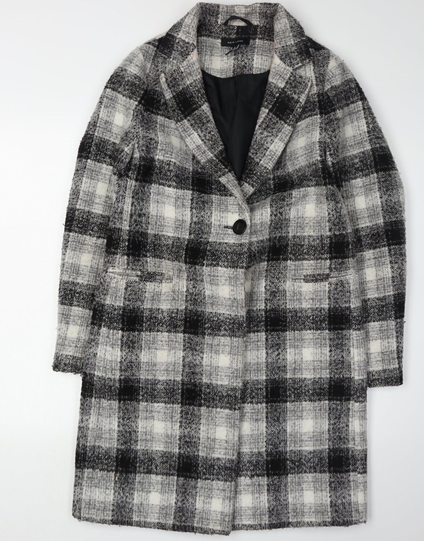 New Look Women's Black Check Overcoat Size 6