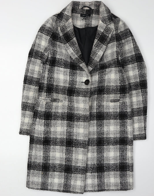 New Look Women's Black Check Overcoat Size 6