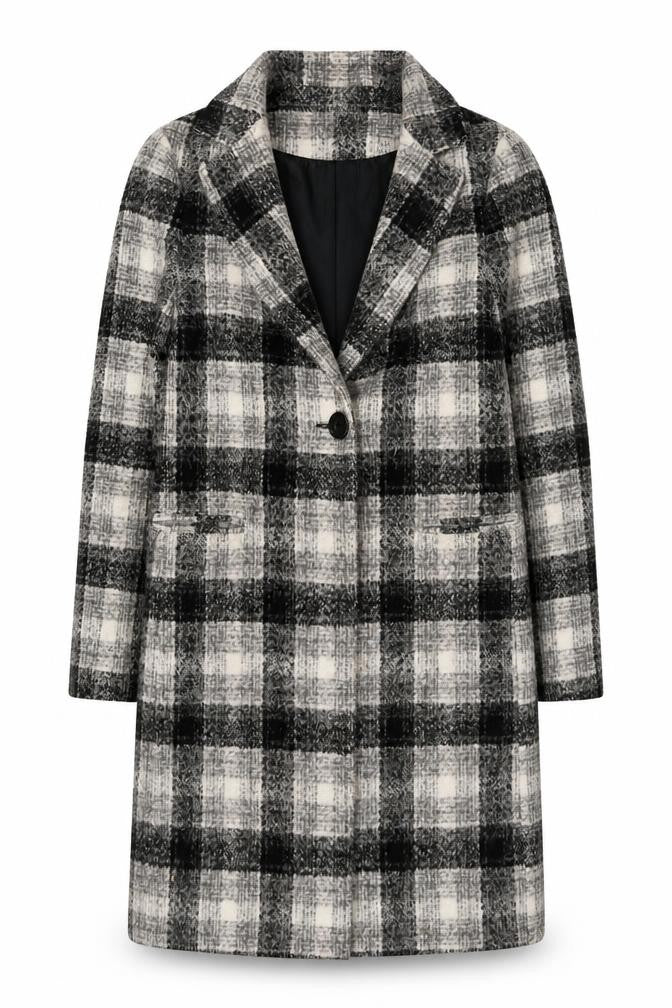 New Look Women's Black Check Overcoat Size 6