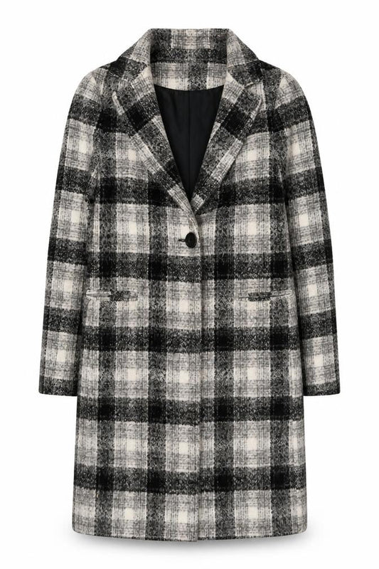 New Look Women's Black Check Overcoat Size 6