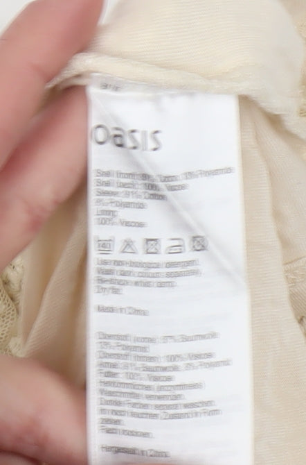 Oasis Women's Beige Floral Crochet T-Shirt, Size M