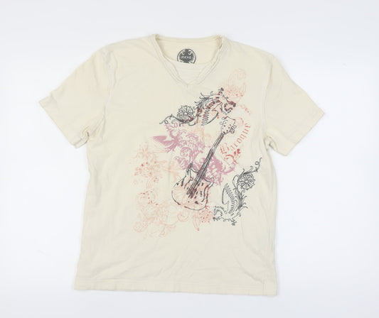 NEXT Unisex Beige Graphic V-Neck T-Shirt M