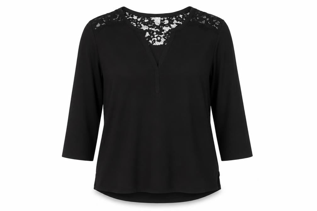 H&M Women's Black 3/4 Sleeve Lace Accent Top